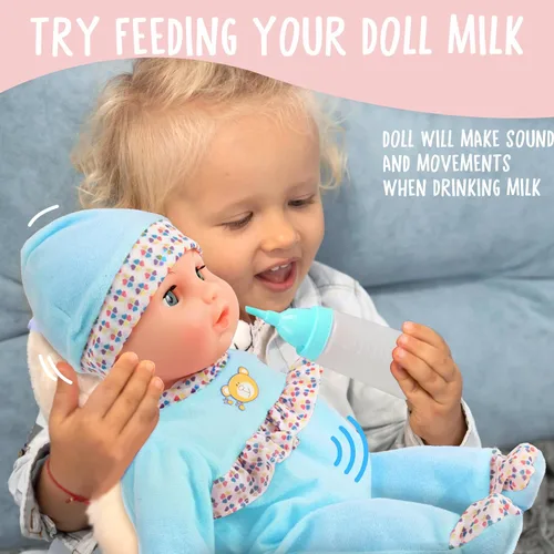 Miniatura 2 de Toy Choi's Muñeca de bebé interactiva de 16 pulgadas, color azul, muñecas de alimentación que lloran y hablan con diferentes sonidos y accesorios