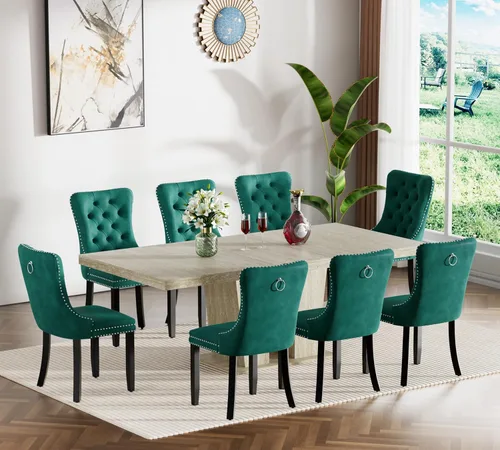 Miniatura 18 de Henf Juego de mesa de comedor extensible de 7 piezas para 6, 160 cm-200 cm Mesa de cocina extensible de grano de mármol blanco con 6 sillas Blanco