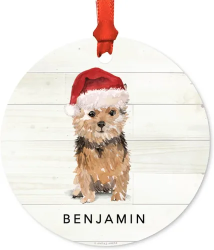 Miniatura 8 de Andaz Press Adorno de Navidad de metal personalizado para perro, perro y mascota, cocker spaniel con sombrero de Papá Noel, 1 paquete, incluye cinta