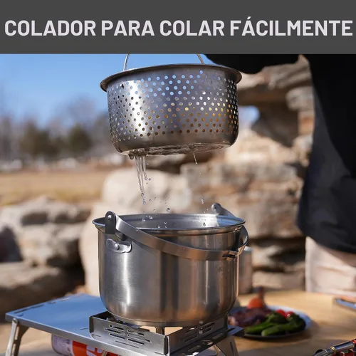 Miniatura 4 de KingCamp Juego de utensilios de cocina de acero inoxidable 304 ollas de cocina para fogata y hervidor de agua con bolsa de viaje para acampar al