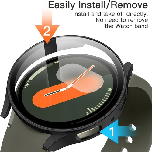 Miniatura 4 de JETech Funda con protector de pantalla para Samsung Galaxy Watch 7 de 40 mm, cubierta protectora general, película de vidrio templado de alta Negro
