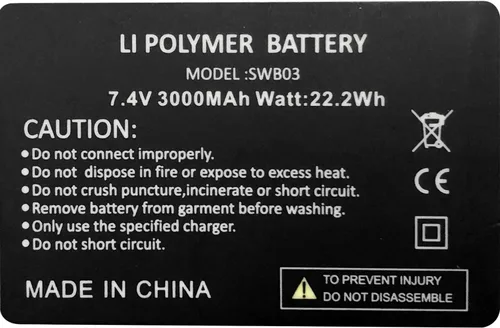 Miniatura 6 de Sun Will Baterías recargables de polímero de litio de 7.4 V 3000 mAh para guantes calentados, calcetines, sombreros, pasamontañas, máscara de esquí
