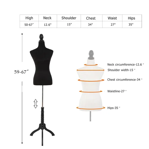 Miniatura 6 de Cuerpo de maniquí, forma de vestido femenino, cuerpo de maniquí, torso de 60 a 67 pulgadas de altura ajustable, cuerpo de mujer, exhibición de ropa