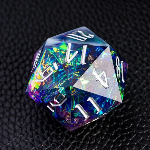 Miniatura 17 de Cusdie Dados D20 DND individuales con bordes afilados e inclusiones de lámina con purpurina, dados D&D de 20 caras, 1.31 pulgadas hechos a mano