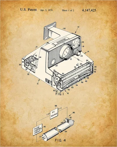 Polaroid - Impresión de patente de cámara – Cámara autodesarrollable, decoración retro de cámara antigua, póster de pared de estudio fotográfico,