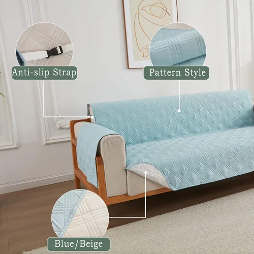 Miniatura 3 de Qubjus Funda de sofá de 2 plazas Revesible para sofá de 2 cojines, lavable, protector de muebles con correas elásticas para perros, mascotas, niños
