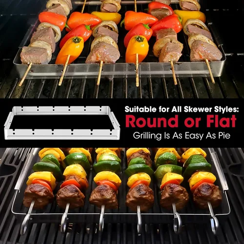 Miniatura 8 de Unicook conjunto reforzado de acero inoxidable barbacoa pincho Shish Kabob, 6 unidades 13 pulgadas L brochetas para barbacoa y Parrilla rack