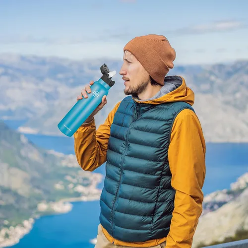 Miniatura 7 de Han's Bottle Botella de agua deportiva de 32 onzas, tapa con pajilla, a prueba de fugas, acero inoxidable aislado al vacío, doble pared, taza Océano
