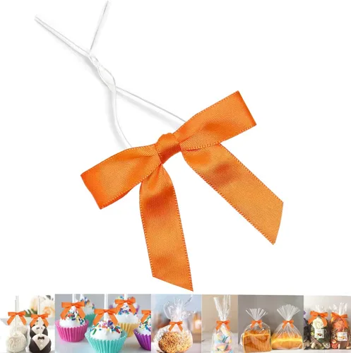 Miniatura 31 de 100 lazos preatados azul satinado de 3 pulgadas con lazos giratorios, bolsas de golosinas, paletas para pasteles y galletas