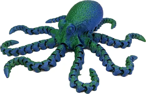 Miniatura 24 de Pulpo impreso en 3D – Personalizable, hecho a pedido Modelo animal articulado (pequeño, morado con tentáculos verde lima)