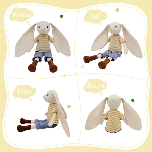 Miniatura 3 de Peluche de conejo de 15 pulgadas para bebé, muñeca de juguete de peluche, con camiseta y pantalones a rayas, lindo juego de muñeca para niñas de 3