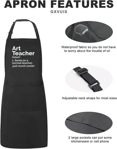 Miniatura 4 de Art Teacher Apron for Women Art Lovers Waterproof Adjustable Bib 2 Pockets Kitchen Cooking Apron Artist Mentor Gift Black