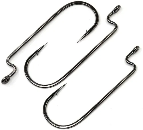 Miniatura 3 de Angler's Grotto Gancho de gusano curvado redondo con vástago desplazado 10/25 unidades por paquete Anzuelos de pesca de agua dulce y salada