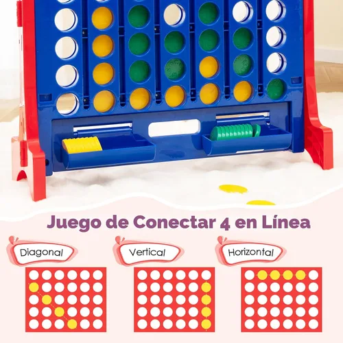 Miniatura 7 de COSTWAY - Juego gigante de 4 en línea con bolsa de transporte de almacenamiento, juego Jumbo de 4 en fila con ajedrez, deslizador de liberación