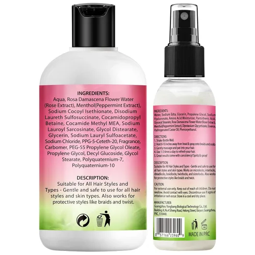 Miniatura 8 de Champú y acondicionador 2 en 1 para todo tipo de rastas y peinados, brillo y ligero; agua de rosas para cabello Loc Spray hidratante refrescante