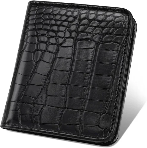 Miniatura 9 de Billetera para mujer, pequeña, plegable, para tarjetas de crédito, con bloqueo Rfid, de lujo, piel sintética, de cocodrilo, monedero pequeño
