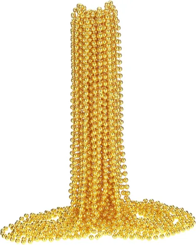 Junkin 24 collares de cuentas amarillas de Mardi Gras de oro de 33 pulgadas y 0.276 in metálicos para fiesta, guirnalda a granel, accesorio de