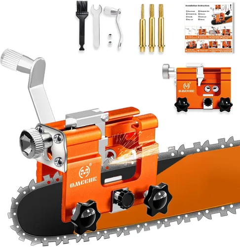 Miniatura 15 de Kit de plantilla de afilador de motosierra, herramienta de afilado de motosierra portátil con 3 piedras de moler y cepillo de limpieza, afilador