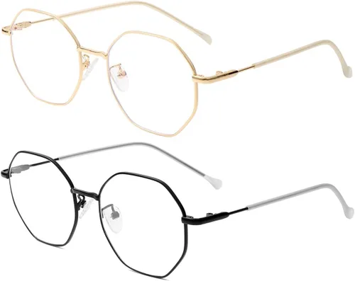 Miniatura 11 de JOVAKIT Gafas de bloqueo de luz azul con forma de polígono para mujeres y hombres, estilo vintage, octagonales cuadradas, sin prescripción, gafas