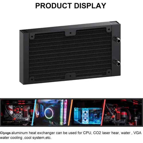 Miniatura 4 de Clyxgs Radiador de refrigeración por agua, radiador intercambiador de calor de aluminio de 12 tubos con tubo para PC CPU, computadora, sistema de 12