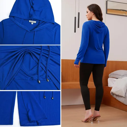 Miniatura 193 de GINKANA Sudadera con capucha para mujer, manga larga, lactancia materna, ropa casual