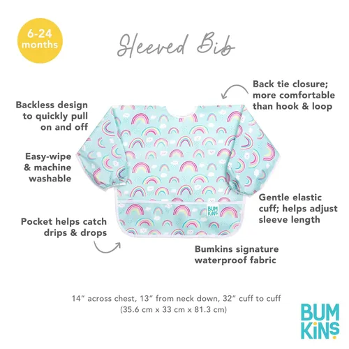 Miniatura 5 de Bumkins - Babero con mangas para niña o niño, bebé y niño pequeño de 6 a 24 meses, imprescindible para comer, alimentación, suministros de destete