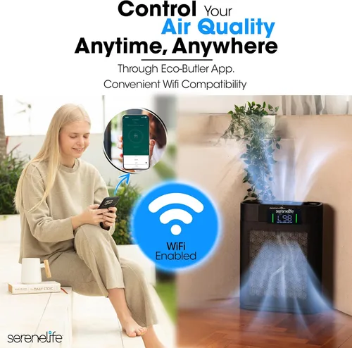 Miniatura 6 de SereneLife Purificador de aire HEPA para el hogar, WiFi inteligente y control de aplicaciones, purificador de aire ultra silencioso para dormitorios