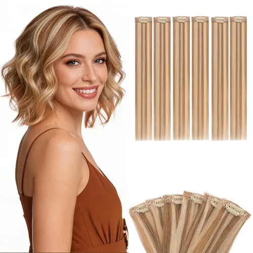 Miniatura 12 de Benehair 6 extensiones de cabello corto con clip, 100% cabello humano real, sin costuras e invisibles, para mujeres, con volumen instantáneo