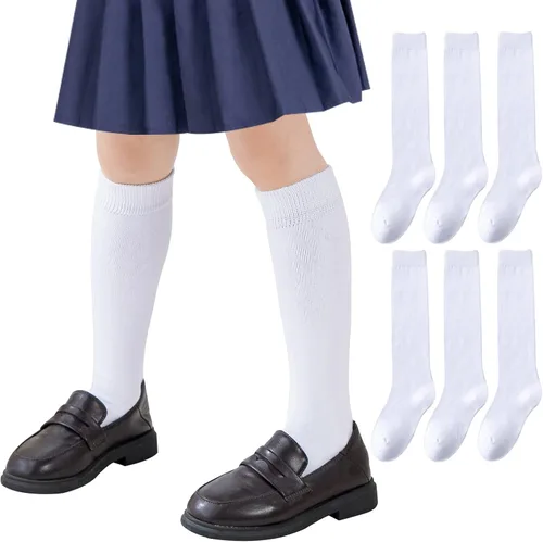 Calcetines de punto hasta la rodilla para niñas uniformes escolares acanalados Paquete de 36 calcetines de tubo sin costuras para fútbol infantil