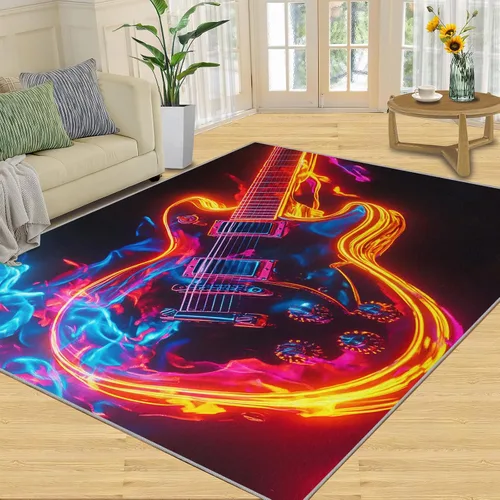 Alfombra de guitarra, alfombra de 2 x 3 pies para entrada, alfombra de área musical, alfombra lavable de guitarra fresca para dormitorio, alfombra