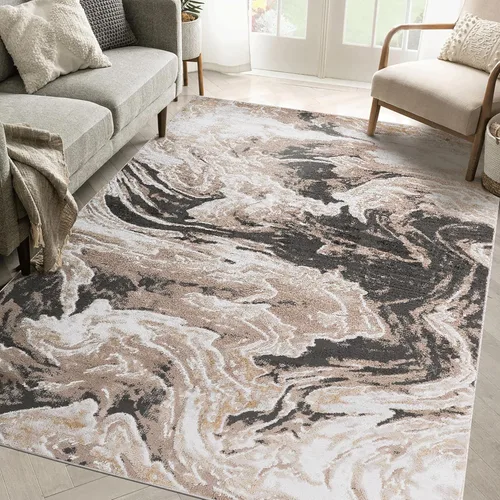 Miniatura 58 de NAAR PAYAS Collection - Alfombra de área de 6 x 9 pies, diseño de medallón crema y azul, no se desprende, resistente a las manchas, para sala