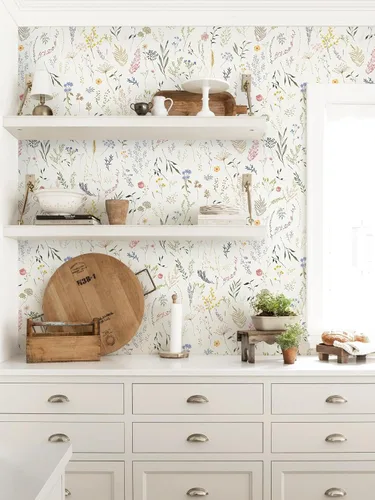 Miniatura 5 de Dimoon Papel tapiz floral de 78.7 x 16.1 pulgadas, papel de contacto beige grueso, papel tapiz grueso de flores delicadas, impermeables, hojas