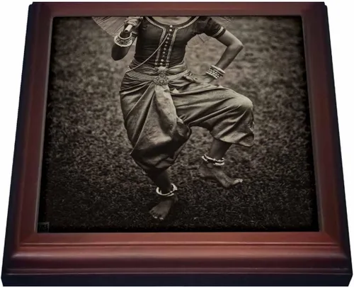 Miniatura 2 de 3dRose Sepia Apsara Dancer - Salvamanteles con baldosas de cerámica, 8 x 8 pulgadas, color marrón