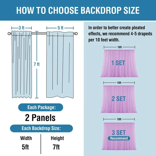 Miniatura 3 de H.VERSAILTEX Cortinas de gasa transparente para fiestas, cortinas de fotografía para decoración de bodas, fiestas, 5 x 7 pies, cortinas de fiesta