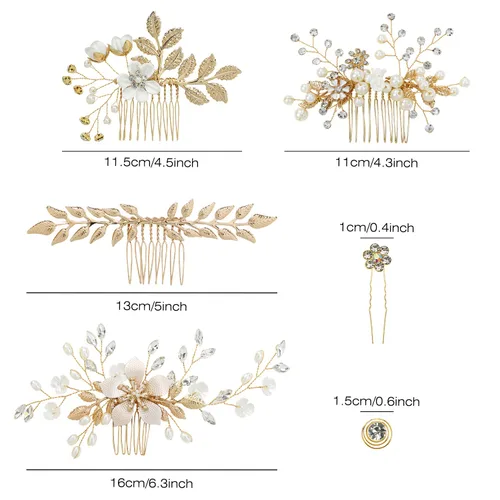 Miniatura 7 de inSowni 36 Pack Horquillas para el pelo de novia con flores doradas y hojas, peines laterales para el pelo de novia+pinzas para el pelo