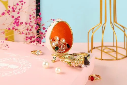Miniatura 12 de Cajas de joyería con forma de huevo de Pascua azul con bisagras con diamantes de imitación en forma de amor, esmalte de regalo para mujeres