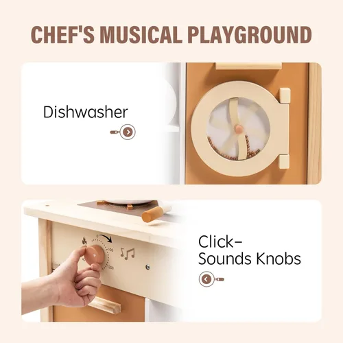 Miniatura 4 de ROBOTIME Juego de cocina de madera, juego de cocina para niños con diseño realista, juego de cocina para niños y niños pequeños con lavavajillas
