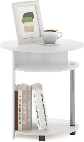 Miniatura 4 de Furinno JAYA Mesa auxiliar ovalada de diseño simple con contenedor, roble blanco/cromo