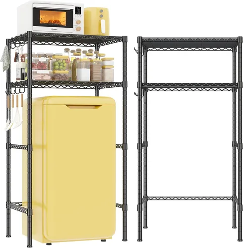 Miniatura 10 de REIBII Mini estante para refrigerador de 3 niveles con almacenamiento, estantería de metal de 264 libras con 8 ganchos, organizador de altura