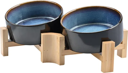 Miniatura 27 de SPUNKYJUNKY Cuenco de cerámica inclinado de 15° para perros y gatos con soporte de madera, cuenco inclinado para comida y agua para bulldog Blanco