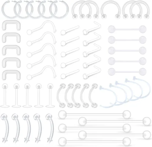 Miniatura 17 de MODRSA Juego Mixto de Retenedores de Piercing Transparentes para Septum, Pernos de Nariz, Anillos de Labio Flexibles, Anillos de Lengua, Anillos