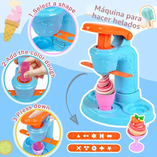 Miniatura 2 de Crelloci Juego de creaciones de cocina de masa de colores 3 en 1, máquina para hacer helados, espaguetis y hamburguesas, juguetes de modelado