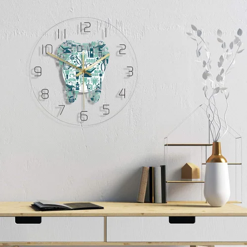 Miniatura 4 de The Geeky Days Reloj de pared con iluminación LED USB, símbolos de cuidado dental, reloj colgante de acrílico, movimiento silencioso, con 7