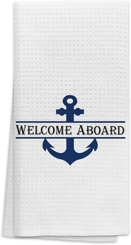OHSUL Toallas de playa altamente absorbentes con ancla de barco, toallas de cocina, toallas de baño, toallas de mano de anclaje azul marino para