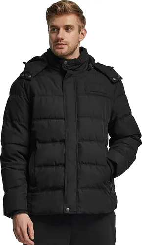 Miniatura 9 de Wantdo Abrigo de invierno con capucha para hombre, abrigo de algodón grueso con capucha extraíble
