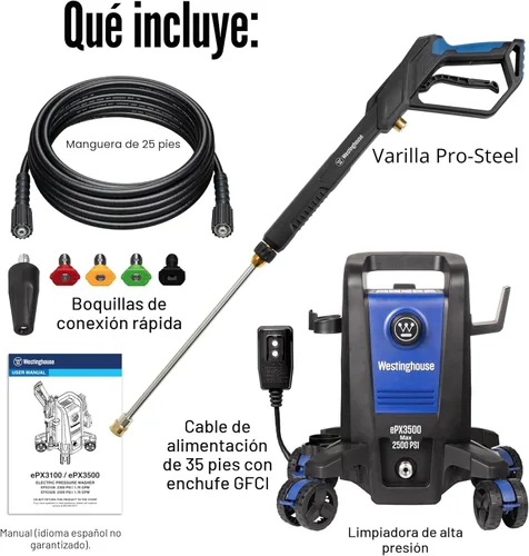 Miniatura 6 de Westinghouse ePX3500 - Lavadora a presión eléctrica, 2500 PSI máx. 1.76 GPM máximo con tecnología antivuelco, tanque de jabón a bordo, varita
