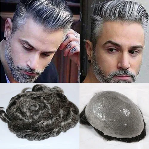 Miniatura 25 de SIMBEAUTY Cabello humano súper natural para hombre, estilo libre de tupé, 10 x 8 pulgadas, sistemas de reemplazo de cabello para hombres