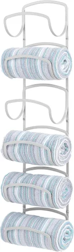 Miniatura 11 de mDesign Toallero moderno y decorativo de seis niveles para baño, soporte y organizador, para montar en la pared, para almacenamiento de toallas
