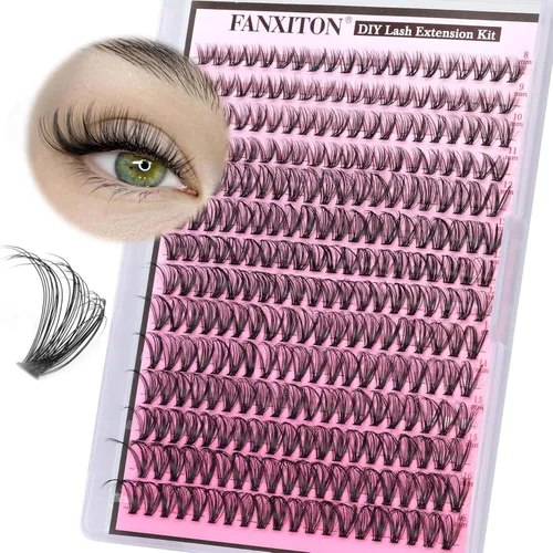 Miniatura 16 de Kit de pestañas en racimo, 280 racimos con cepillo, extensiones rizadas en D, con volumen, 23/64 a 40/64 pulgadas, 40D+50D, pestañas individuales