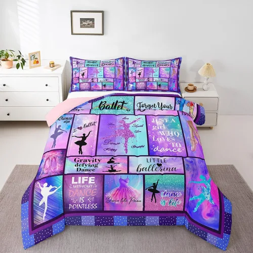 Miniatura 16 de Erosebridal Juego de edredón para niñas de baile, tamaño individual, juego de ropa de cama de ballet con purpurina para niños, adolescentes